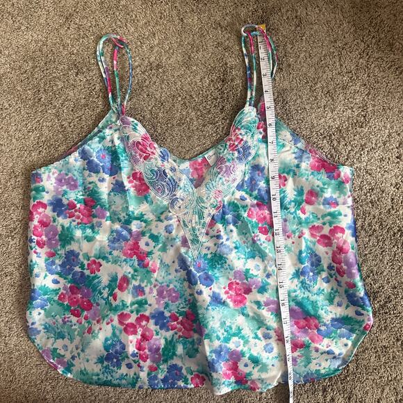 Cinema Etoile Vintage Satin Tank Top French Cut Blue Floral Lace Embroidered - Picture 11 of 11